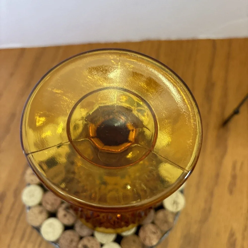 Vintage Amber Indiana Glass Diamond Point Goblet EUC‎